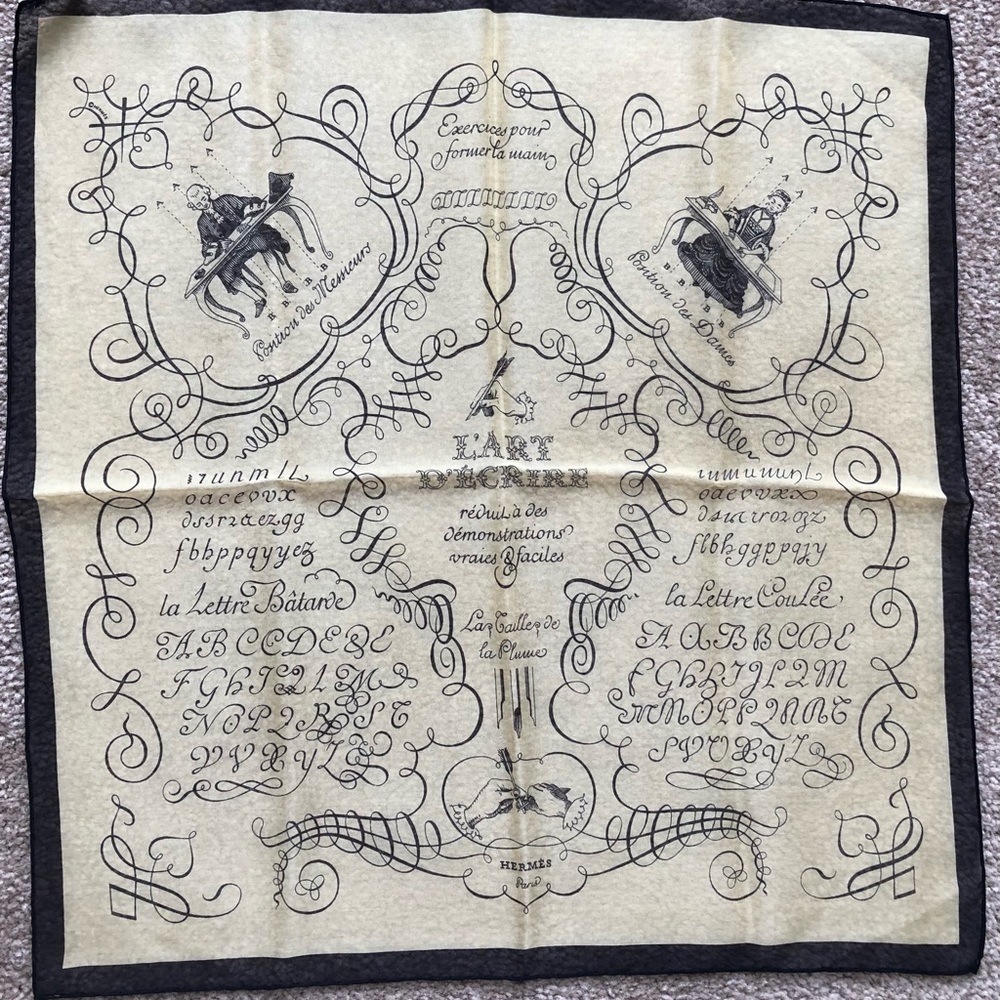 Authentic Hermès mousseline gavroche L’Art d’Ecrire by Maurice Trenchant